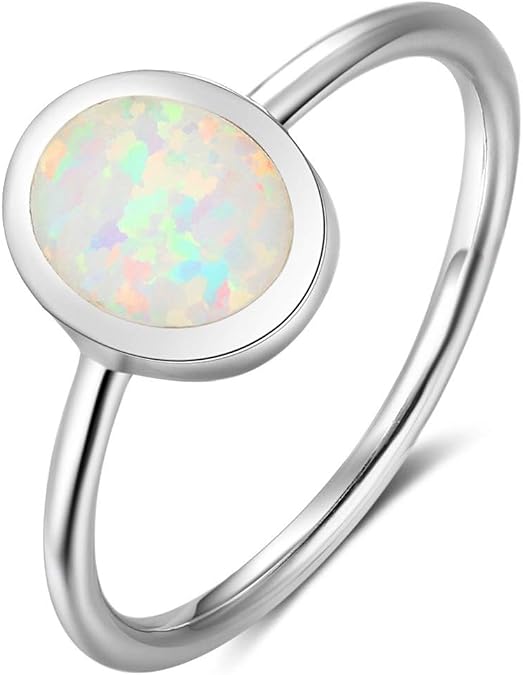 Fire Opal Sterling Silver Plain Wedding Engagement Ring (11.5)