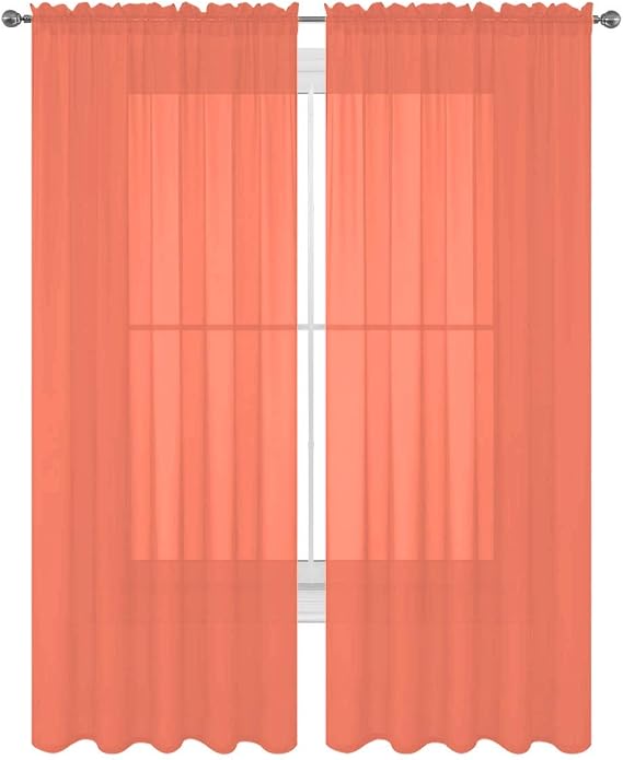 Decotex 2 Piece Solid Elegant Sheer Curtains Fully Stitched Panels Window Treatment Drape (54" X 72", Salmon)