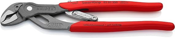 KNIPEX 85 01 250 SmartGrip Water Pump Pliers with automatic adjustment grey atramentized with non-slip plastic coating 250 mm