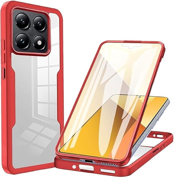 Compatible for Xiaomi 15T 5G Case Silicone Bumper 360 Full Body Protector Front and Back Pretty Transparent Clear Cover Shockproof Hard PC Protective (red)