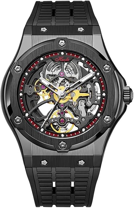 Haofa Skeleton Automatic Mechanical Watch for Men with Stainless Steel Case Sapphire Mirror Self-Winding Luxury Waterproof Mens Watch Business Casual Wristwatch 1913