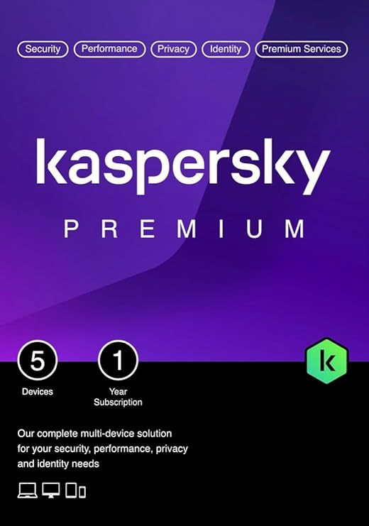 Kaspersky Premium Total Security 2026 | 5 Devices | 1 Year | Anti-Phishing and Firewall | Unlimited VPN | Password Manager | Parental Controls | 24/7 Support | PC/Mac/Mobile | Activation Code by Post