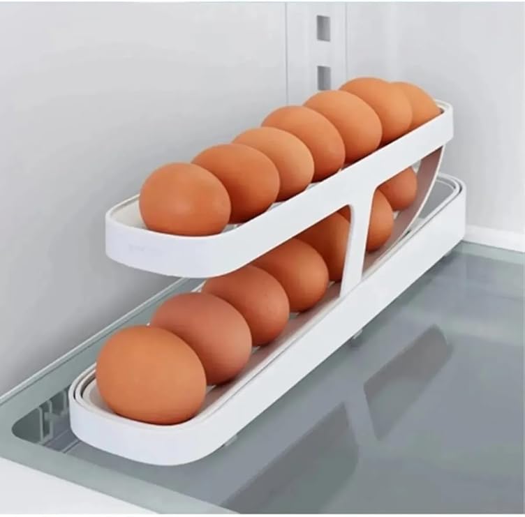 TİNEKE 2 Tiers Automatic Refrigerator Egg Stand Ovaly Rack Storage Container Refrigerator Organizer