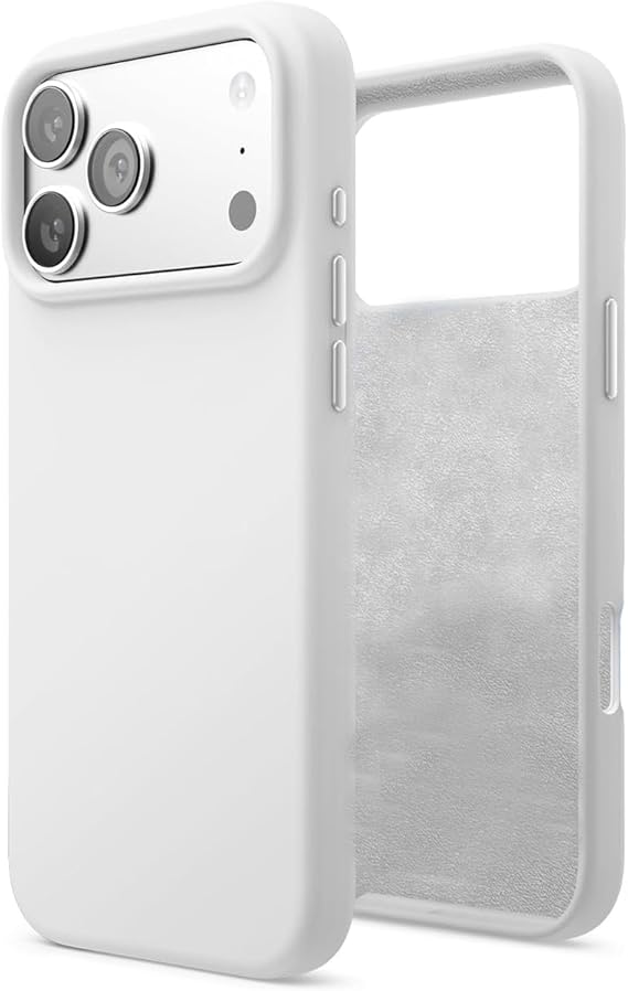 Apple iPhone 17 Pro Max Compatible Velvet Inside Launch Silicone Case Cover Wide Camera Protection Shock Absorbing Style and Durable Phone Accessory (White)