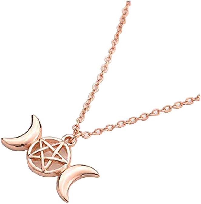 Triple Moon Goddess Pendant Necklace Pentacle Pentagram Wiccan Jewelry