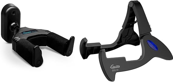 GUITTO GGS-08 Guitar Wall Mount Hanger & GGS-01 A-Frame Guitar Stand for Acoustic Electric Guitar Ukulele