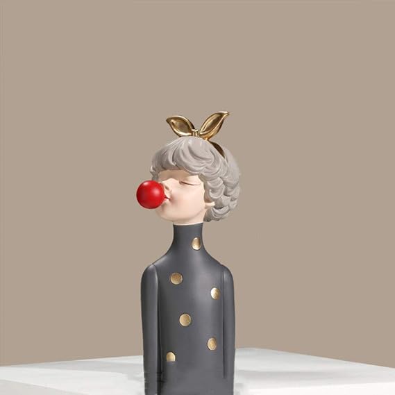 Fashion Birthday Gift Blowing Bubble Girl Statue Girl Bust Home Decoration Accessories Room Decor Nice Gift For Girlfriend Wife,Small,Grey