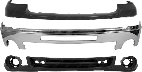 Bundle for 07-13 Sierra 1500 Front Bumper Chrome Bar Cap Valance W/Intake Hole GM1002834 GM1015100