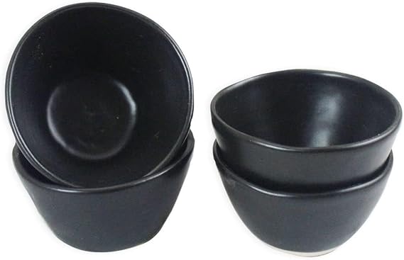 roro Handmade Matte Black Ceramic Conical Sauce Bowls, 3 oz, Set of 4 Pieces Artisan Stoneware for Dips, Spices & Condiments Lead-Free & Cadmium-Free
