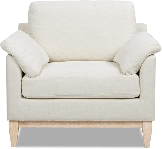 Jennifer Taylor Home Pasadena 36" Wide Modern Farmhouse Accent Arm Chair, Flax White Linen