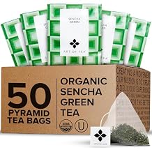 Art of Tea | Organic Sencha Green Tea Bags | 50 Pyramid Tea Bag Sachets