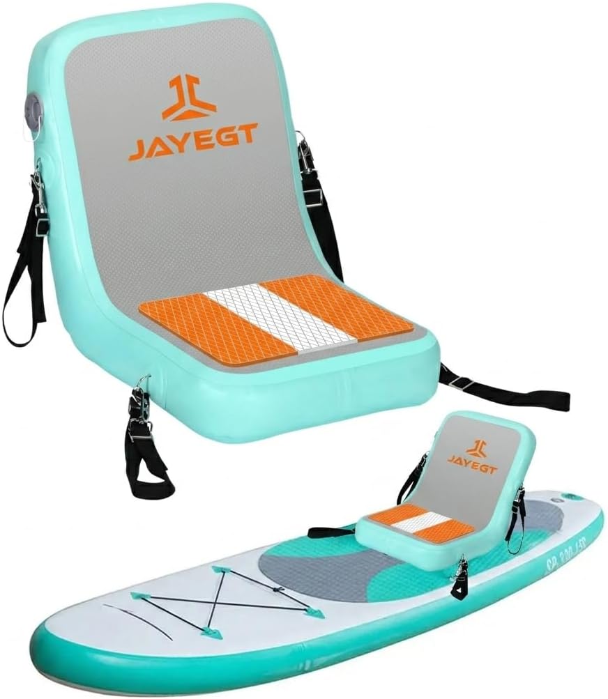 JAYEGT Inflatable Kayak Seat with Back Support,Paddle Board Accessories ，Foldable SUP Seat，Ergonomic Anti-Slip Design, high Load Capacity，Versatile Use for Kayak, Boat,SUP,Canoe,Fishing Boat-Grey