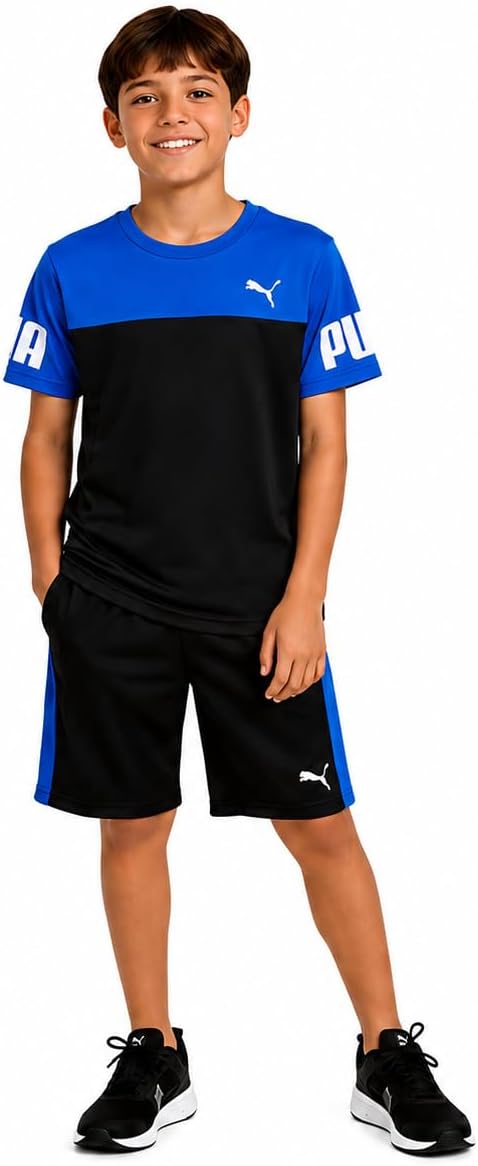 PUMA Boys 2 Piece Dry Fit Tee & Performance Active Shorts Set (Sizes 4-16)
