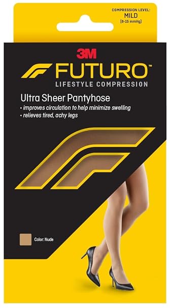 FUTURO Ultra Sheer Pantyhose for Women, Medium Size, Mild Compression (8-15 mm/Hg), Improves Circulation to Minimize Swelling, Relieves Tired & Achy Legs, Reinforced Toe & Heel (71017FCNEN)