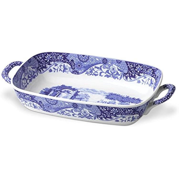 Spode Blue Italian Handled Serving Dish 11.5 x 8, White