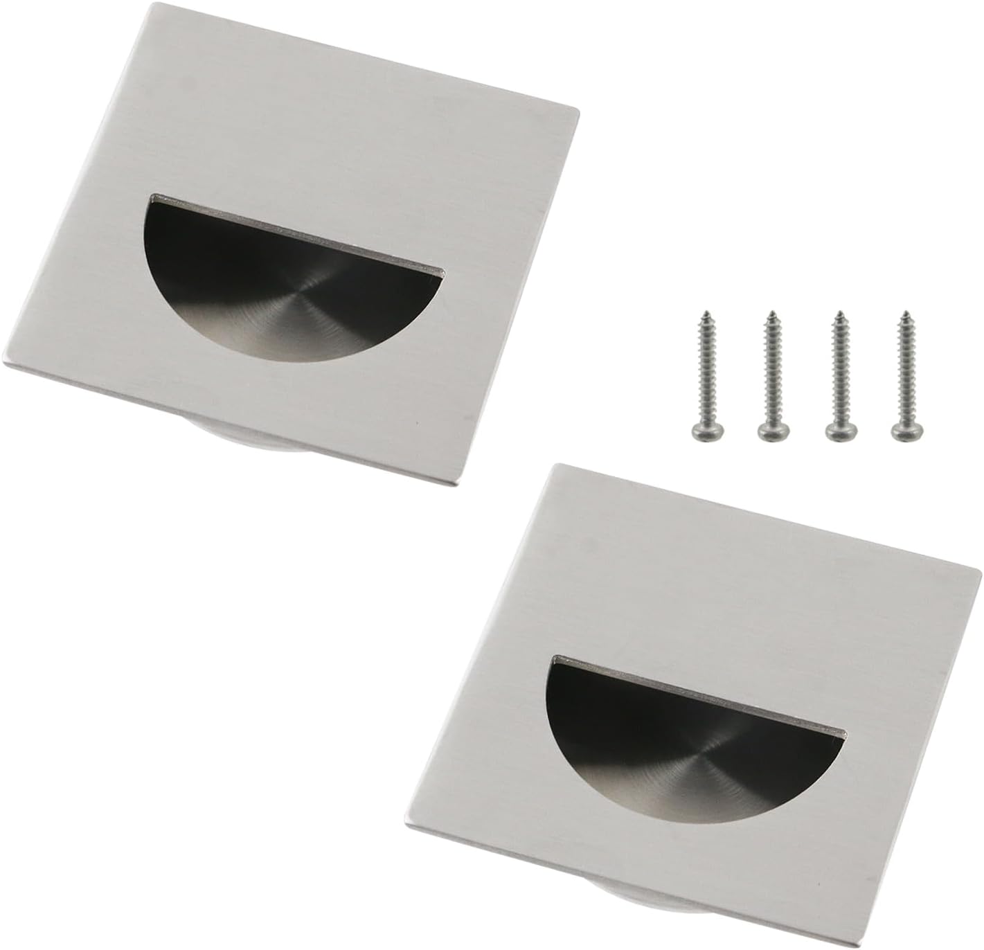 Geesatis Square Recessed Sliding Closet Door Finger Flush Pulls,Pocket Door Handles,Outter Diameter 2.4X2.4inch,Barn Door Handles,Drawer PullsSilver,2 Pack