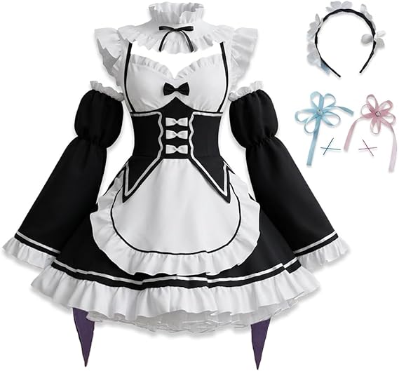 Ainiel Valentines Day Outfit Women Anime Cosplay Lolita Fancy Dress Maid Dress With Socks Headwear Sets