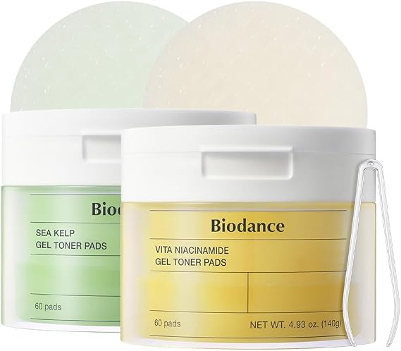 Biodance Brightening & Calming Toner Pads Duo Set: Vita Niacinamide & Sea Kelp, Dark Spot Correcting, Sebum Control Korean Skincare Set for Face, Korean Skin Care, Skin Care Set