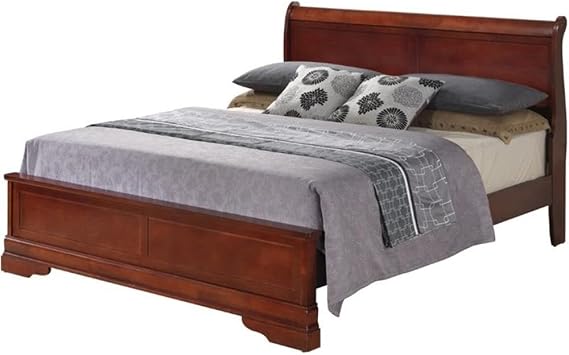 Glory Furniture Louis Phillipe Queen Panel Bed in Cherry