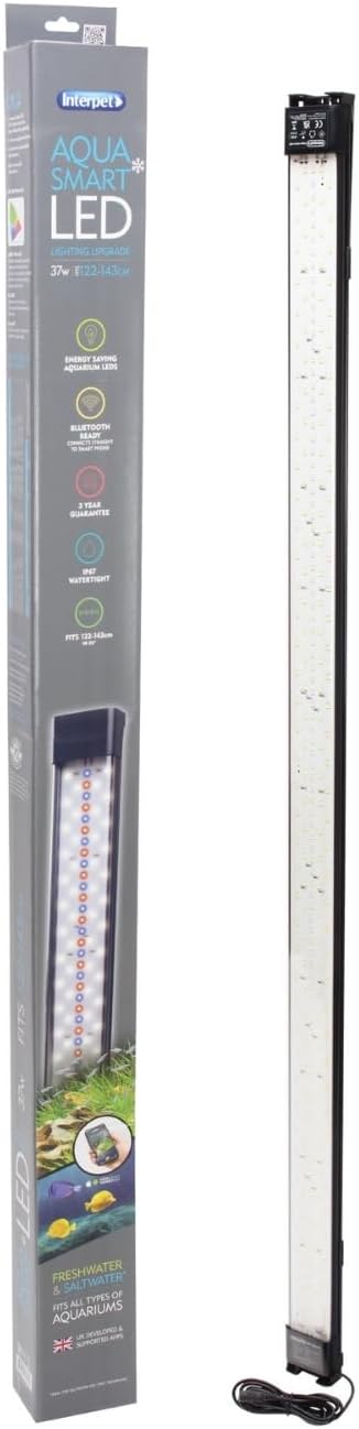 Interpet Aqua Smart LED 37w, Adjustable 122-143cm, Aquarium Fish Tank Light, Bluetooth or Manual Control, Multi-Fit Options, for Freshwater & Saltwater