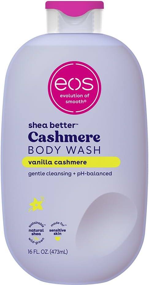 eos Shea Better Kaşmir Vücut Yıkama, Vanilyalı Kaşmir, Nemlendirici ve Besleyici, pH Dengeli Kremsi Jel Formülü, Paraben ve Ftalat İçermez, Hassas Cilt, 16 fl oz