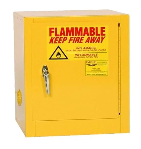 Eagle Safety Cabinet for Flammable Liquids, 1 Door Manual, 4 Gallon, 22-1/2"Height, 17-1/2"Width, 18" Depth, Steel, Made in The USA, Yellow, 1904