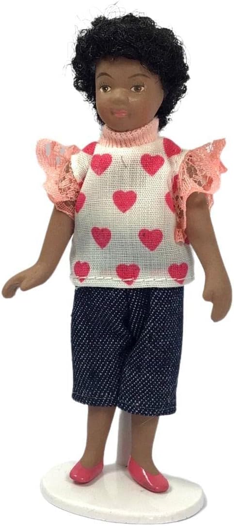 Dollhouse Girl with Pink Heart Blouse & Jeans Modern 1:12 Porcelain People