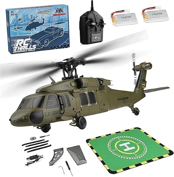 WL K170 RC Helicopter for Adults, UH-60L 170 2.4G 4CH Brushless Motor Flybarless RC Helicopter, Outdoor Hobby RC Toy Model, Throttle Adjustable (RTF Version)