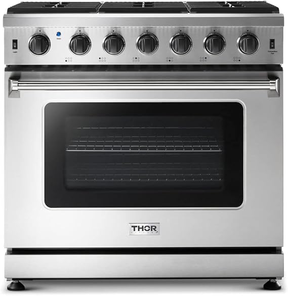 THOR Kitchen Freestanding Professional 36-inch Gas Range in Stainless Steel - Model LRG3601U
