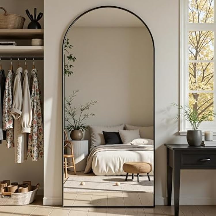 Full Length Mirror, 72x32 Arched Full Body Mirror, Oversized Floor Mirrors, Leaning Free Standing Mirrors, Hanging Mounted Large Mirrors for Bedroom Dressing Room, Cloakroom, Black