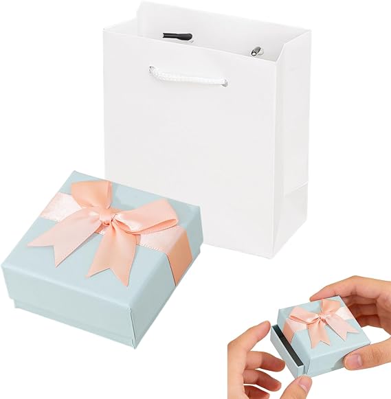 Small Gift Box and Gift Bag 7.5x7.5x3.5cm Kraft Jewellery Gift Box with Bow-Knot Pink Small Boxes for Gifts Bracelet Ring Earring Necklace Jewellery Gift Boxes with Lids for Presents (blue pink)