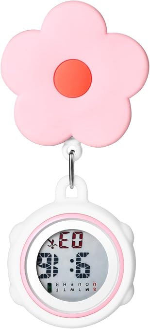 Avaner Retractable Nurse Digital Watches: Clip-on Hanging Fob Cute Flower Pattern Lapel Watches for Nurses Doctors with Silicone Cover