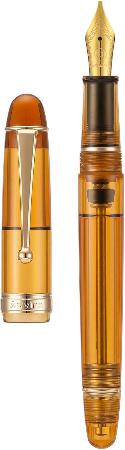 Asvine V126 Clear Brown Acrylic 1.1mm Calligraphy Art Drawing Fountain Pen with Case Set