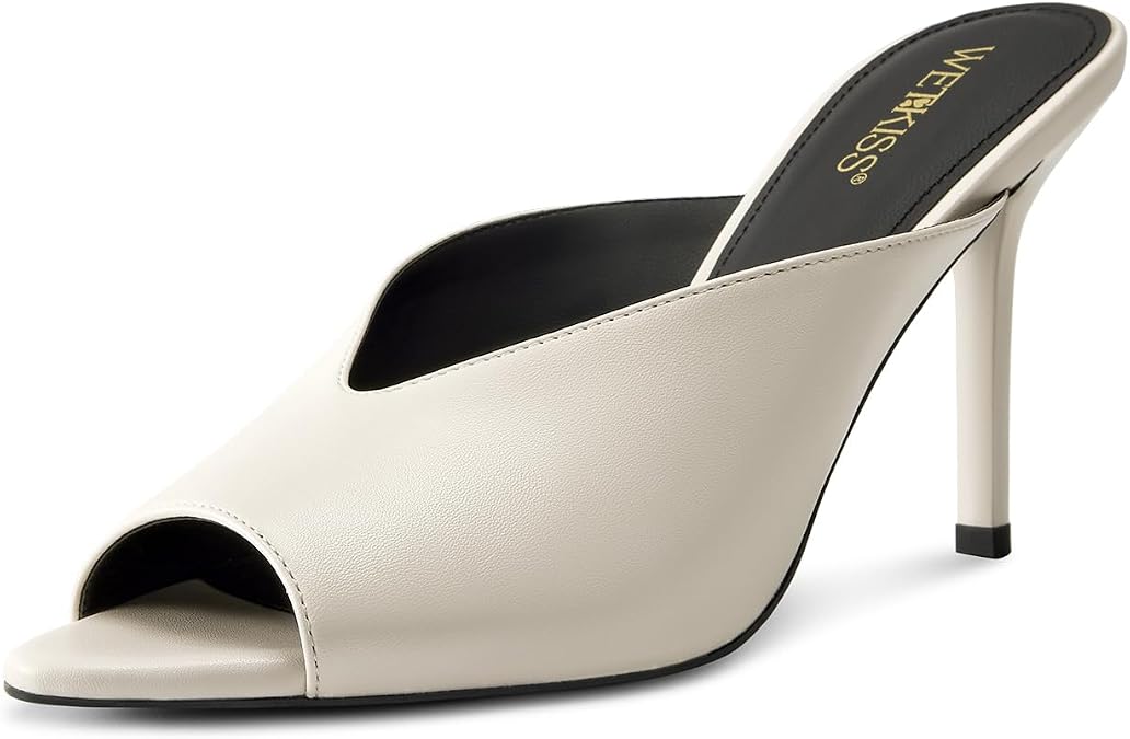wetkiss Mule Heels Women Stiletto High Heels Peep Toe Slip On Sandals