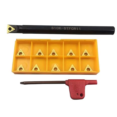 GBJ 1piece 91Degree Right Hand Internal Turing Tool Holder S10K-STFCR11 with Wrench + 10pcs 60 Degree Triangle Carbide Turning Inserts TCMT110204 TCMT21.51 for Machining Stainless Steel