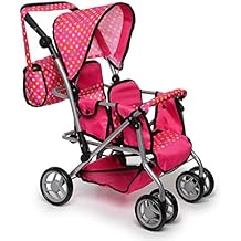 Exquisite Buggy, Twin Doll Stroller with Diaper Bag and Swivel Wheels & Adjustable Handle - Pink & Polka Dot Design