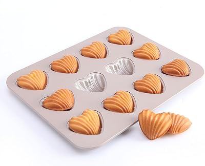 Madeleine Heart Cake Pan, 12 Cavity Heart Shape Cake Pan Mini Tea Cake Pans Non-Stick Heart-shaped Shello Madeleine Pans Bakeware for Baking Valentines Day Mothers Day