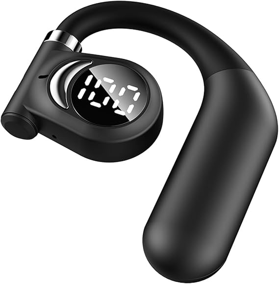 Single Ear Bluetooth Headset, 5.3 Bluetooth Earpiece Wireless Handsfree Earbud with Built-in Mic Battery Display for Cell Phone Computer Laptop Trucker Driver(Black)