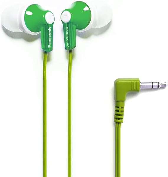 Panasonic ErgoFit in-Ear Earbud Headphones RP-HJE120-G (Green) Dynamic Crystal Clear Sound, Ergonomic Comfort-Fit (Pack of 10)