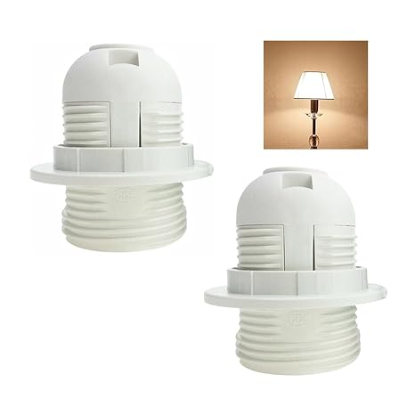 2PCS E27 Lamp Holder, Bulb Holder, Light Holders, Light Bulb Holders,Bottle Lamp Kit,White Fully Threaded E27 Screw Type Socket for Ceiling Lights, Table Lamps, Pendant Lighting