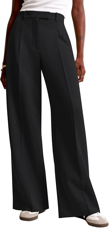 NIMIN Women Wide Leg Pants High Waisted Dressy Work Office Trousers Business Casual Palazzo Pants 2026 Fashion Outfits with Pockets Black XX-Large