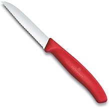 Victorinox Swiss Classic Swiss Made Stainless Steel 3 inch Serrated Edge Pointed Tip Paring Knife, Red