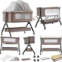 Next to Me Crib, Foldable Convertible Baby Bedside Crib, Co-Sleeping Bassinet, Infant Bedside Sleeper Cradle (X3 Khaki)