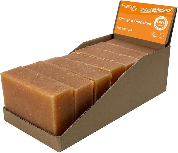 Friendly Soap - Naked & Natural Zingy Orange & Grapefruit Soap (7 x 95g), Plant-Based, Cruelty-Free, Made By Hand, No Preservatives or Sulphates, Recyclable, Sustainable, Environmentally Friendly
