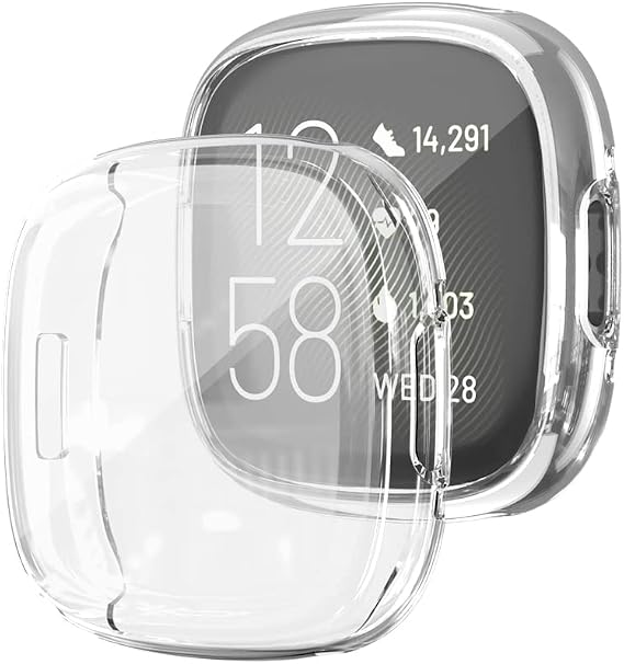 [2-Pack] Senter Case Cover for Fitbit Versa 4, Soft TPU All-Around Bumper with Built-in Screen Protecto for Fitbit Versa 4 Smart Watch