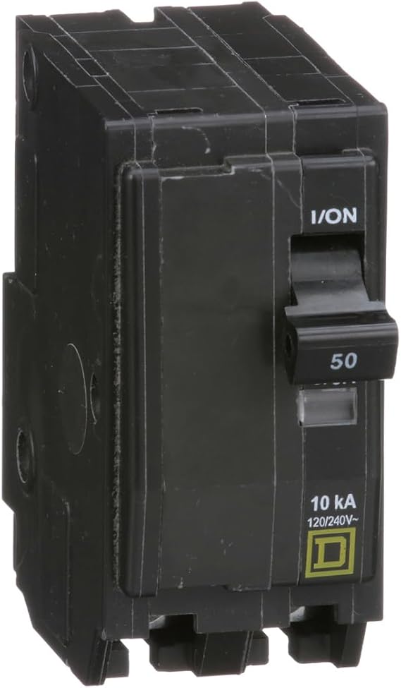 Square D by Schneider Electric Qwik Open 50 Amp Mini Circuit Breaker, 2 Pole, 120/240V AC, 10kA Breaking Capacity, Plug in Mount, Commercial and Residential Use, 5-Pack (QO250CP)