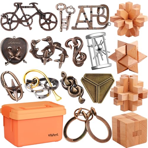 16 PCS Metal Brain Teaser Puzzles 3D Puzzle for Adults Logic Puzzle Games Set Gift for Adults and Teenagers