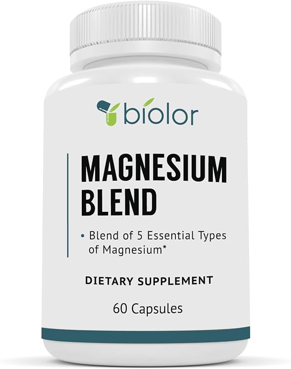 Biolor Magnesium Complex - 5 Bioavailable Forms of Magnesium in One Serving | Blend of 5 - magnesium glycinate, magnesium citrate, magnesium malate, magnesium gluconate and magnesium taurinate - 60 caps