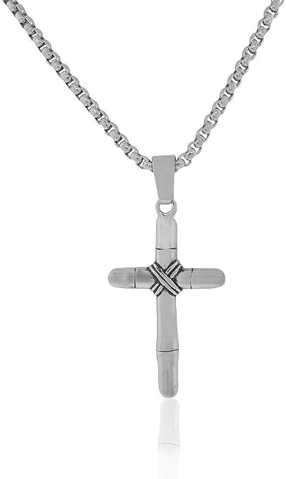 Stainless Steel Large Statement Mens Cross Pendant Necklace, 24"