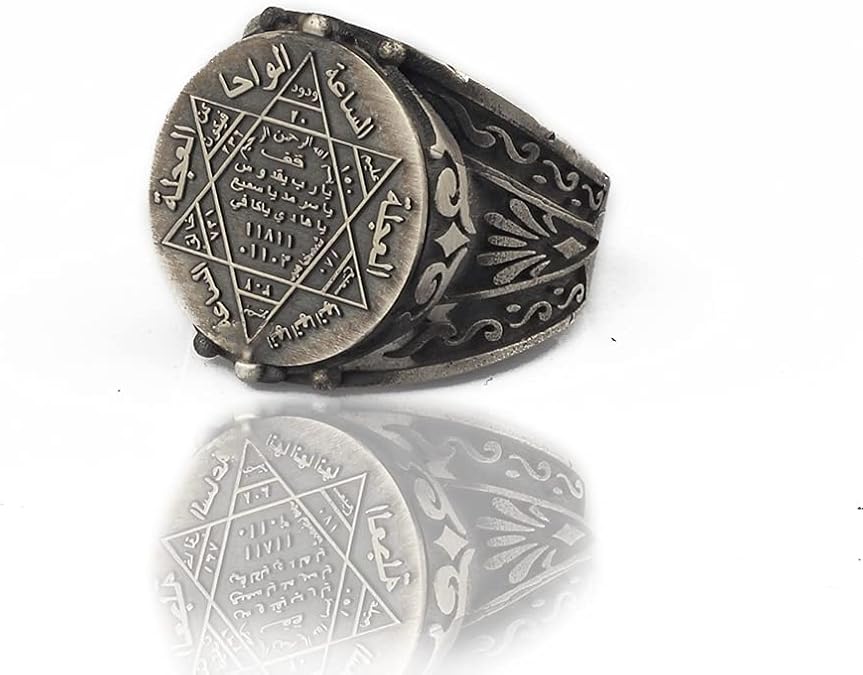BayVog Seal of Solomon Mens Silver Ring, King Solomon Ring, Suleiman's Star Ring, Star of David Men Ring, Seal of Suleiman Jewelry gifts for men handmade rings valentines day gifts for him